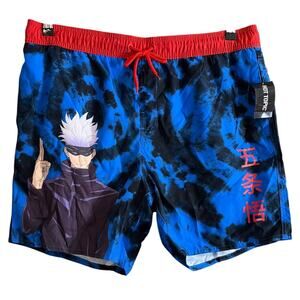 Jujutsu Kaisen Blue Wash 16.5 in Swim Trunks Blue & Red Size Large L New